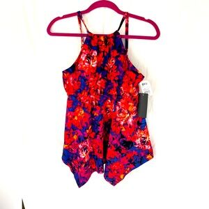 Vibrant Floral Tank swim Top - Red and Blue size 8 NWT